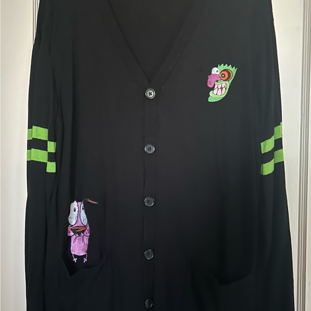 Invader Zim Black Cardigan with Green and Purple Embroidery